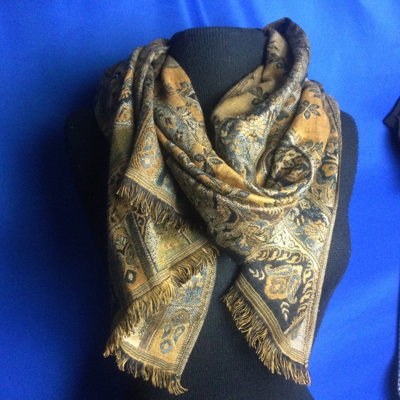 Coldwater Creek Scarf 72" x 26" Paisley Floral Black Bronze Large - Picture 1 of 9